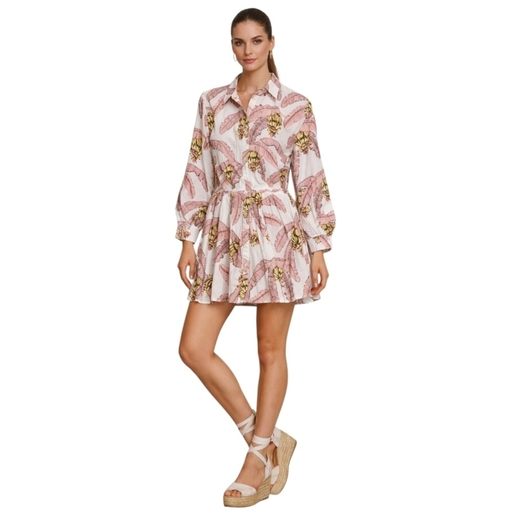 H&M x Desmond & Dempsey Banana Print Cotton Shirt Dress – Size XS.